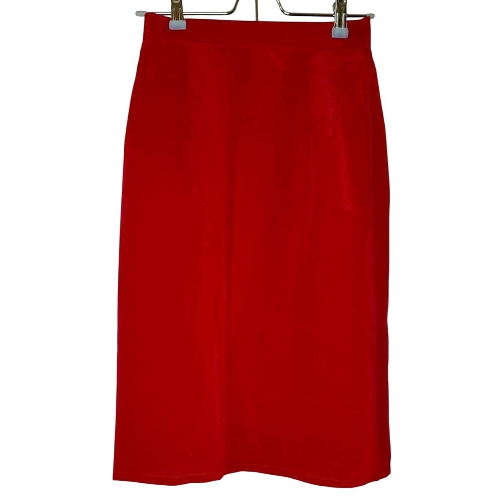 Vintage 90s Red Royal Silk 100% Silk Pencil Skirt Workwear Classic Party Holiday